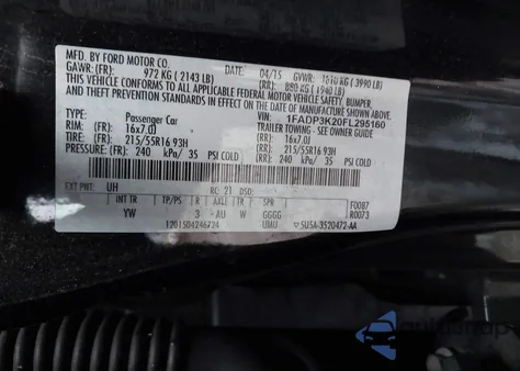 2015 Ford Focus Se z USA, uszkodzony, nr VIN 1FADP3K20FL295160